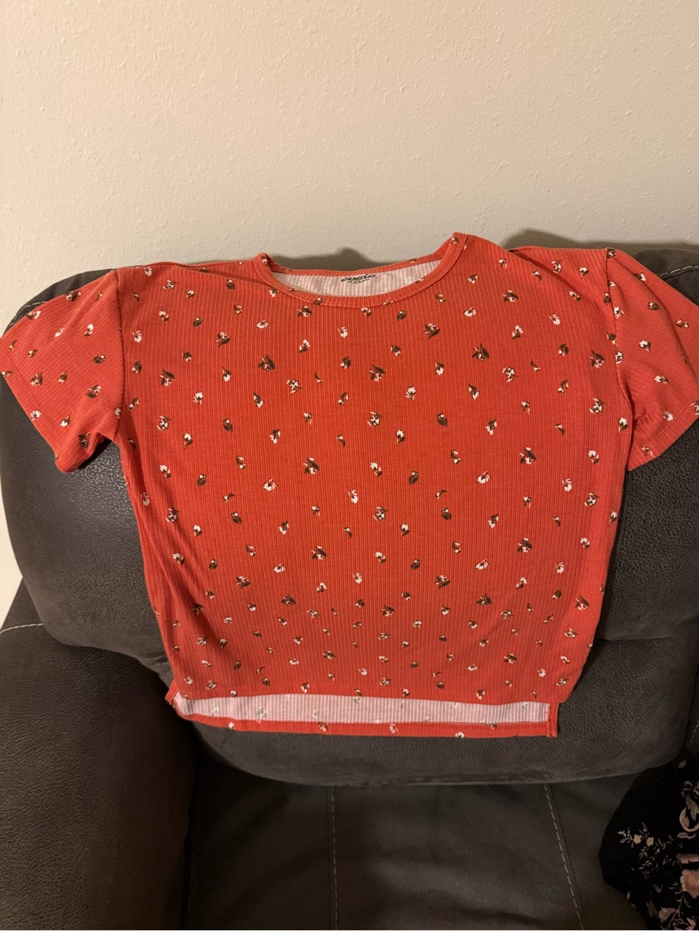 Girls' Short-Sleeve Ribbed Floral Tee